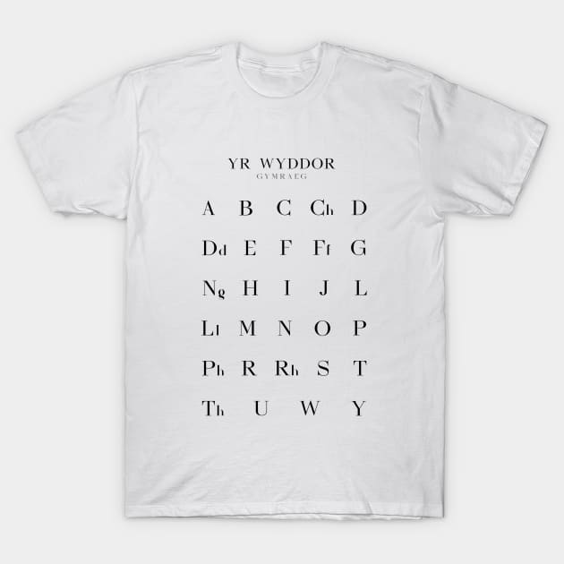 Welsh Alphabet Chart, Yr Wyddor Gymraeg Language Chart, White T-Shirt by typelab